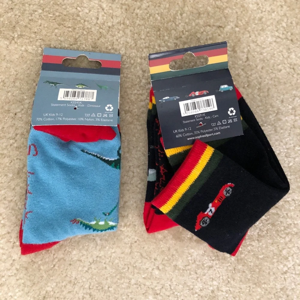 New 3 sets‎ of Kid's Race car & Dino socks